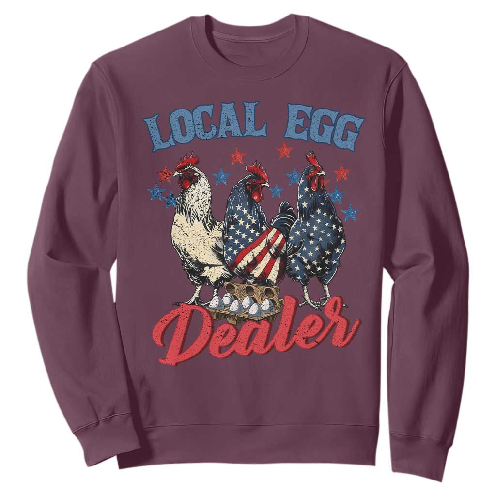 Funny Local Egg Dealer Sweatshirt Egg Farmer American Flag Chicken Easter TS11 Maroon Print Your Wear
