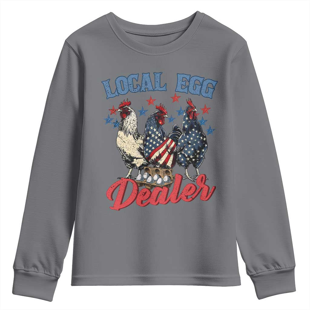 Funny Local Egg Dealer Youth Sweatshirt Egg Farmer American Flag Chicken Easter TS11 Charcoal Print Your Wear
