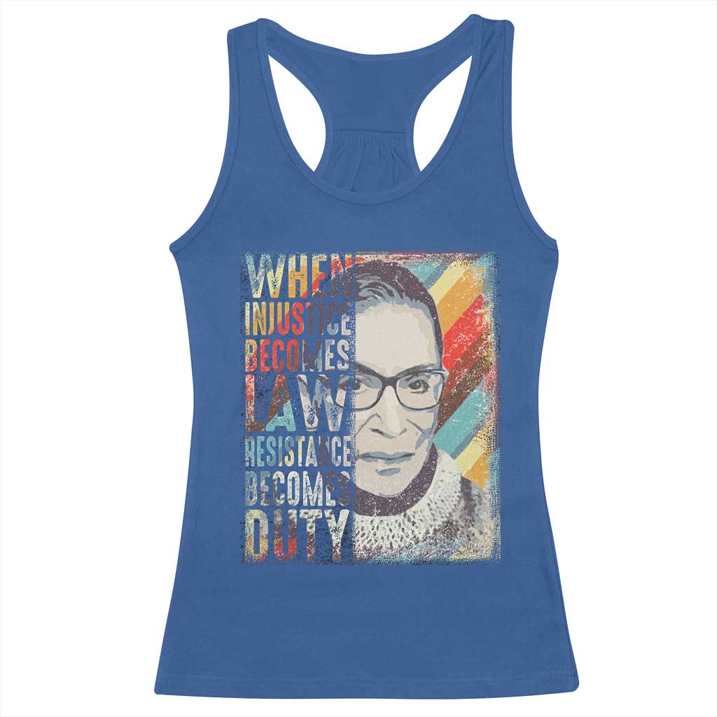 When Injustice Becomes Law Resistance Becomes Duty Racerback Tank Top RBG Quote TS11 Royal Blue Print Your Wear