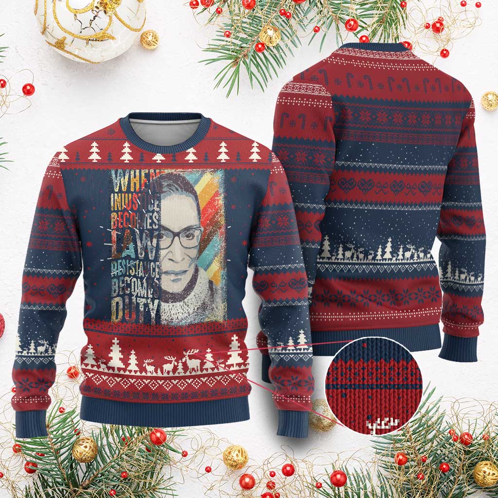 When Injustice Becomes Law Resistance Becomes Duty Knit Sweatshirt RBG Quote TS11 Burgundy Print Your Wear