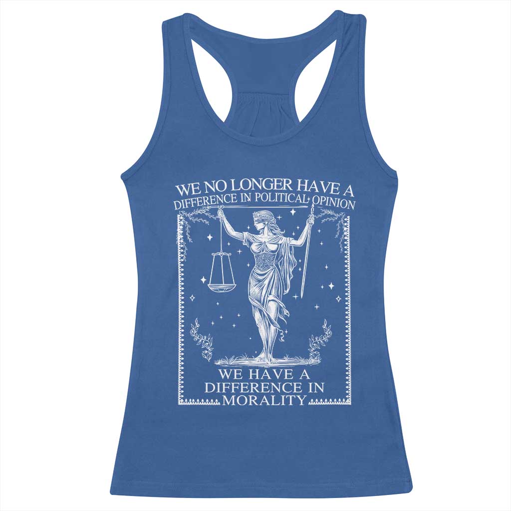 We No Longer Have A Difference In Political Opinion Racerback Tank Top Justice Political TS11 Royal Blue Print Your Wear