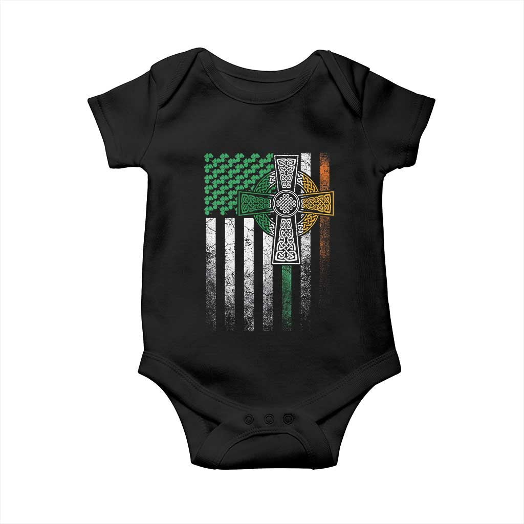 Irish Pride Baby Onesie American Flag Celtic Cross Shamrock St Patrick's Day TS11 Black Print Your Wear