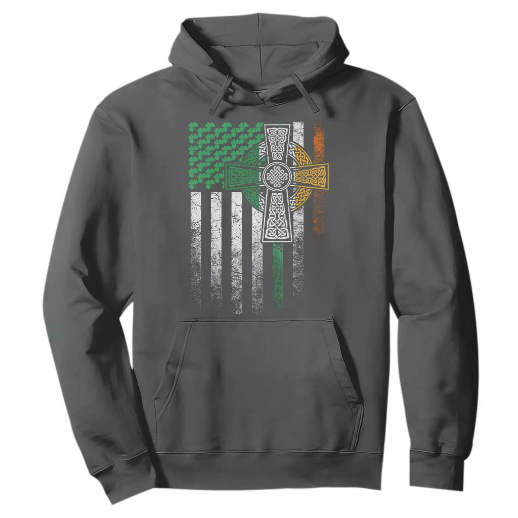 Irish Pride Hoodie American Flag Celtic Cross Shamrock St Patrick's Day TS11 Dark Heather Print Your Wear