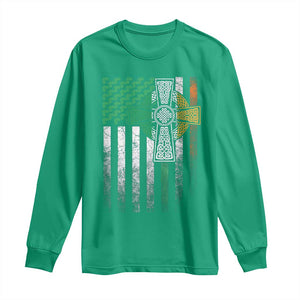 Irish Pride Long Sleeve Shirt American Flag Celtic Cross Shamrock St Patrick's Day TS11 Irish Green Print Your Wear