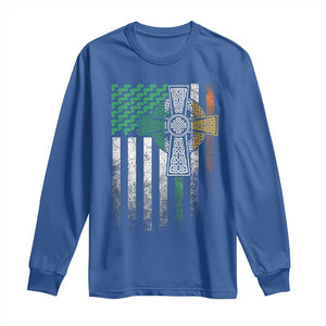 Irish Pride Long Sleeve Shirt American Flag Celtic Cross Shamrock St Patrick's Day TS11 Royal Blue Print Your Wear