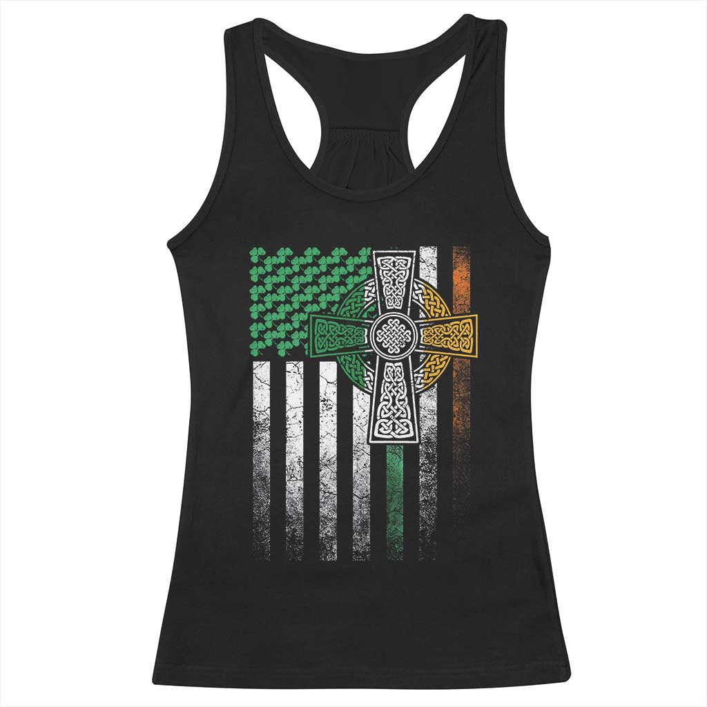 Irish Pride Racerback Tank Top American Flag Celtic Cross Shamrock St Patrick's Day TS11 Black Print Your Wear