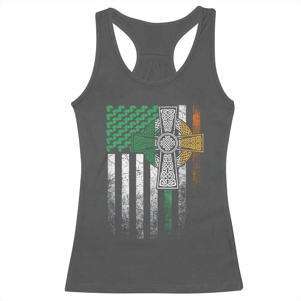 Irish Pride Racerback Tank Top American Flag Celtic Cross Shamrock St Patrick's Day TS11 Dark Heather Print Your Wear