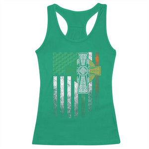Irish Pride Racerback Tank Top American Flag Celtic Cross Shamrock St Patrick's Day TS11 Irish Green Print Your Wear