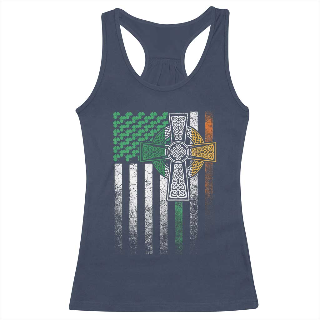 Irish Pride Racerback Tank Top American Flag Celtic Cross Shamrock St Patrick's Day TS11 Navy Print Your Wear