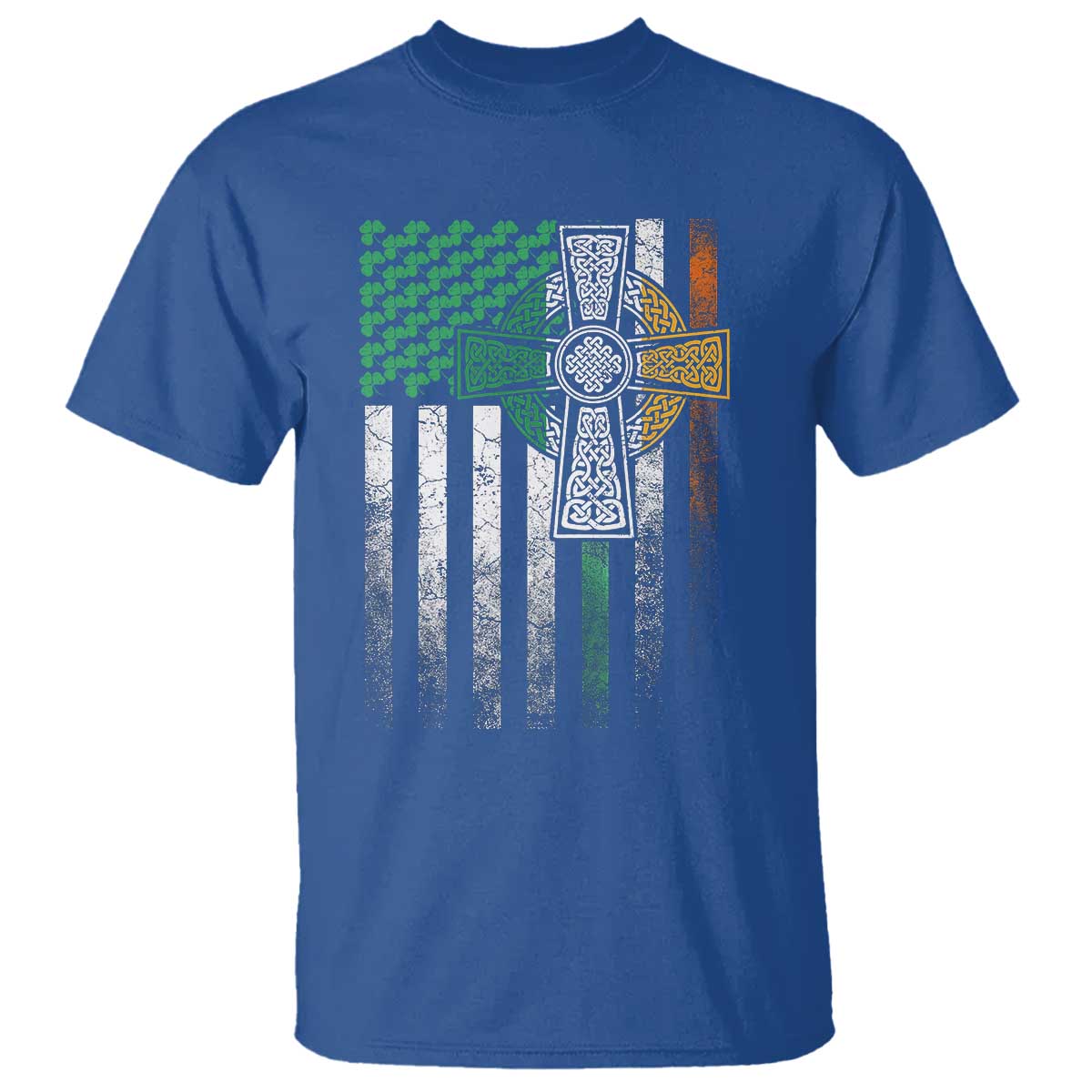 Irish Pride T Shirt American Flag Celtic Cross Shamrock St Patrick's Day TS11 Royal Blue Print Your Wear