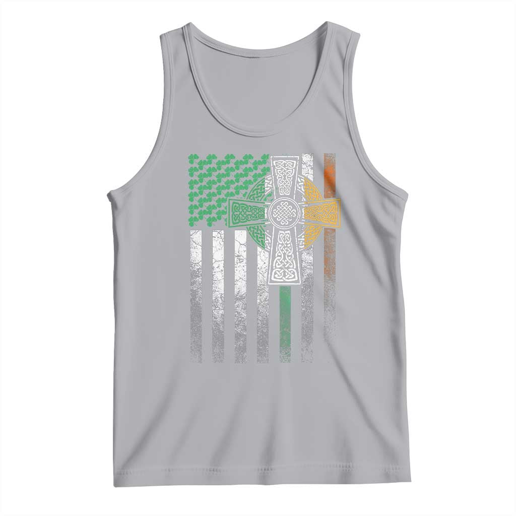 Irish Pride Tank Top American Flag Celtic Cross Shamrock St Patrick's Day TS11 Athletic Heather Print Your Wear
