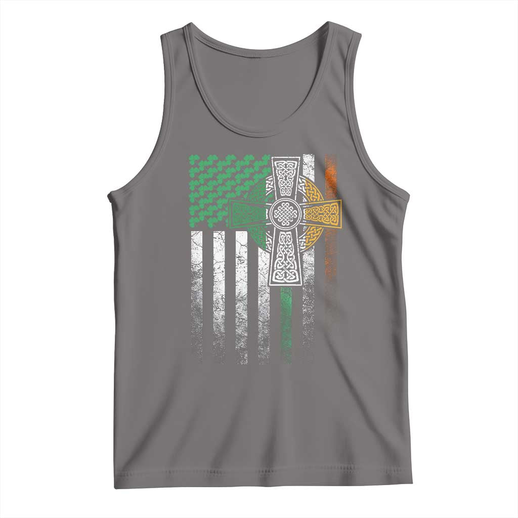 Irish Pride Tank Top American Flag Celtic Cross Shamrock St Patrick's Day TS11 Deep Heather Print Your Wear