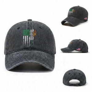 Irish Pride Washed Cotton Baseball Cap American Flag Celtic Cross Shamrock St Patrick's Day TS11 Washed Cap Universal Fit Dark Gray Print Your Wear