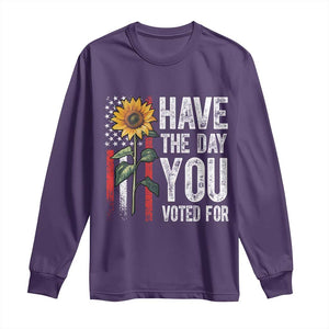 Have The Day You Voted For Long Sleeve Shirt Vintage American Flag Sunflower TS11 Purple Print Your Wear