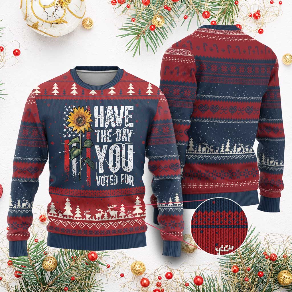 Have The Day You Voted For Knit Sweatshirt Vintage American Flag Sunflower TS11 Burgundy Print Your Wear