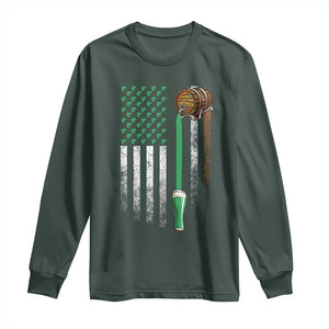 Funny St Patrick's Day Irish Beer Drinking Long Sleeve Shirt Vintage Irish American Flag TS11 Dark Forest Green Print Your Wear