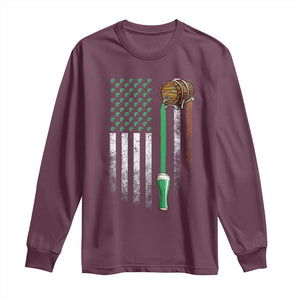 Funny St Patrick's Day Irish Beer Drinking Long Sleeve Shirt Vintage Irish American Flag TS11 Maroon Print Your Wear