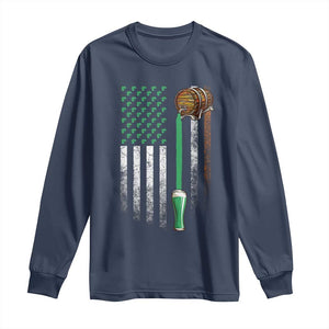 Funny St Patrick's Day Irish Beer Drinking Long Sleeve Shirt Vintage Irish American Flag TS11 Navy Print Your Wear