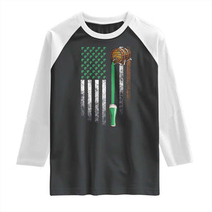 Funny St Patrick's Day Irish Beer Drinking Raglan Shirt Vintage Irish American Flag TS11 Black White Print Your Wear