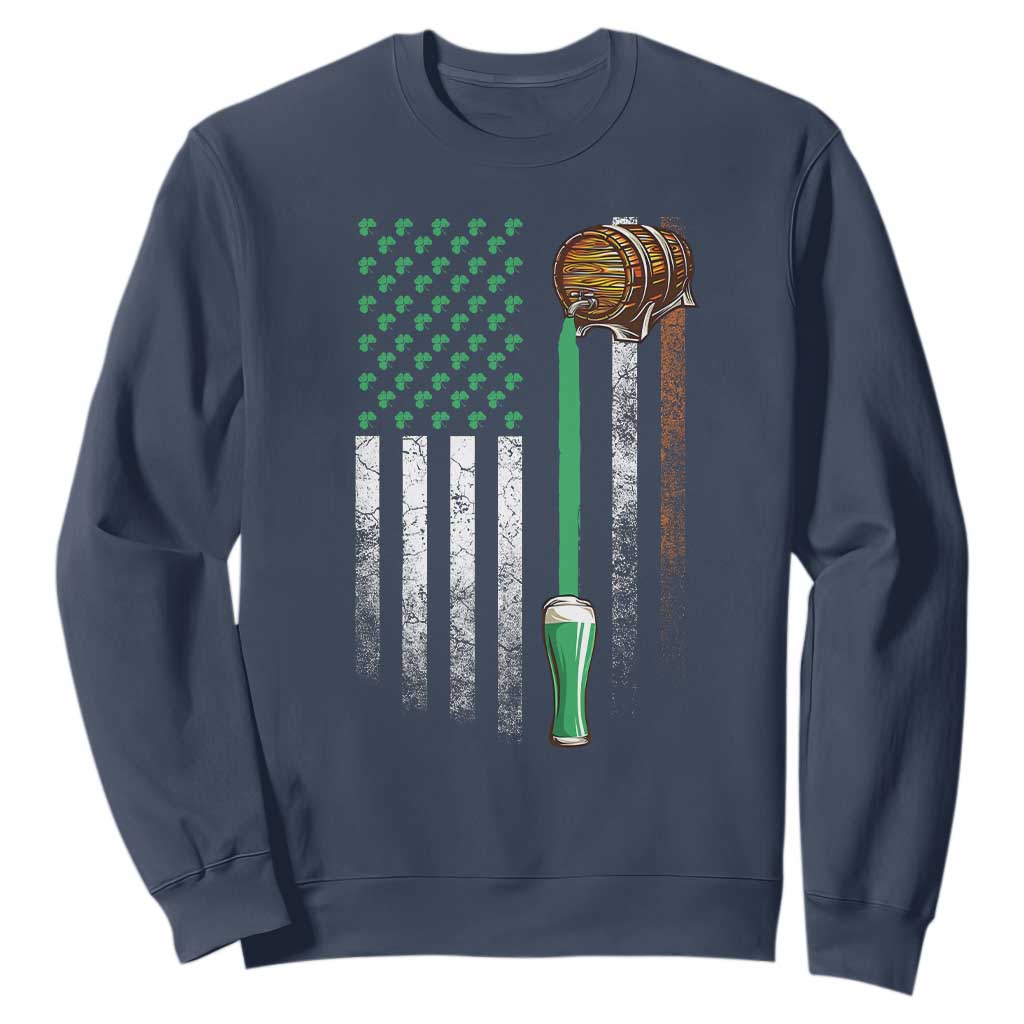 Funny St Patrick's Day Irish Beer Drinking Sweatshirt Vintage Irish American Flag TS11 Navy Print Your Wear