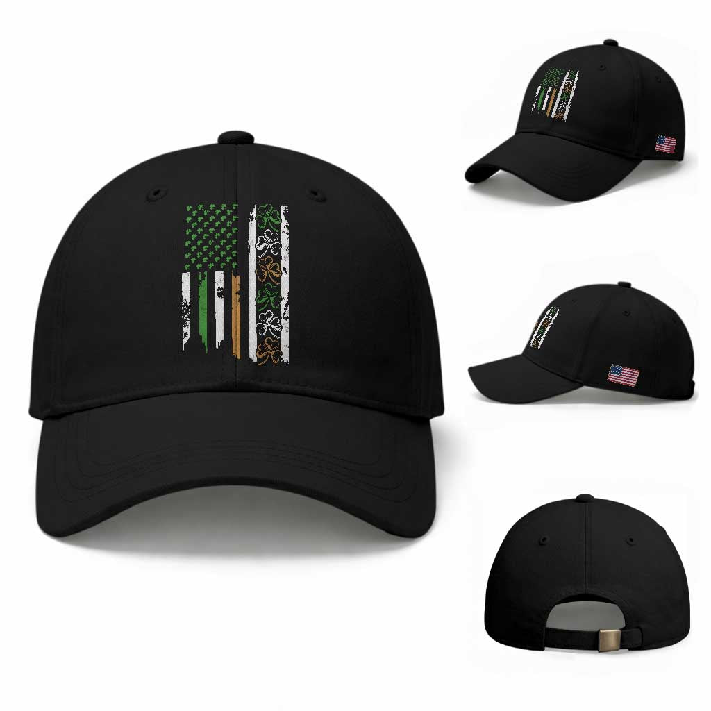 Funny Irish American Vintage Shamrock Flag Baseball Cap TS11 Baseball Cap Universal Fit Black Print Your Wear