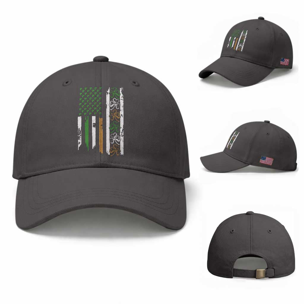 Funny Irish American Vintage Shamrock Flag Baseball Cap TS11 Baseball Cap Universal Fit Dark Gray Print Your Wear