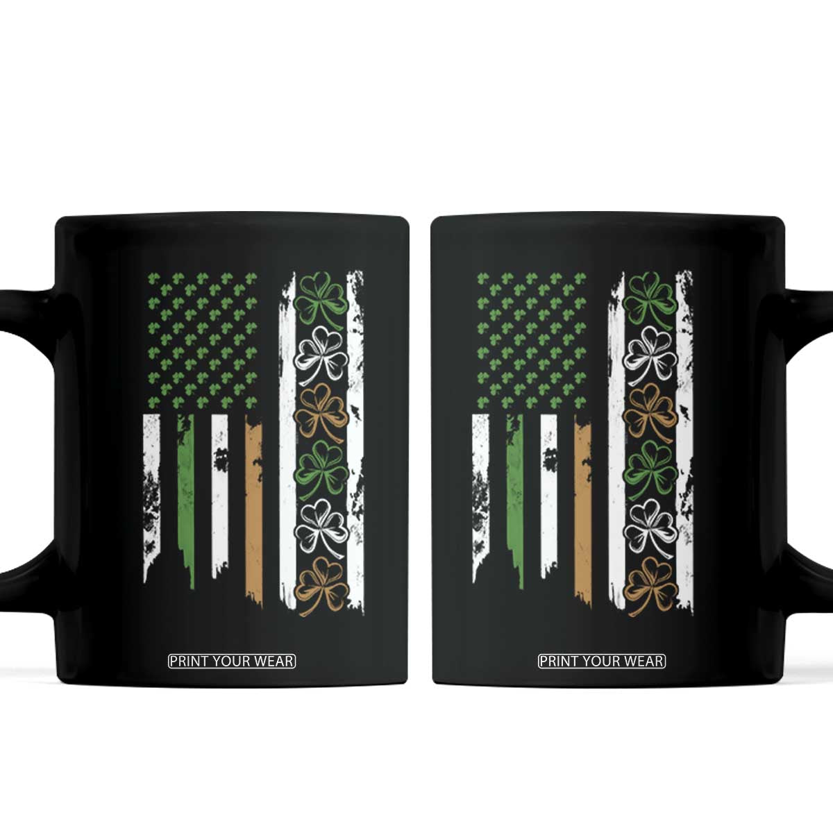 Funny Irish American Vintage Shamrock Flag Coffee Mug TS11 Black Print Your Wear