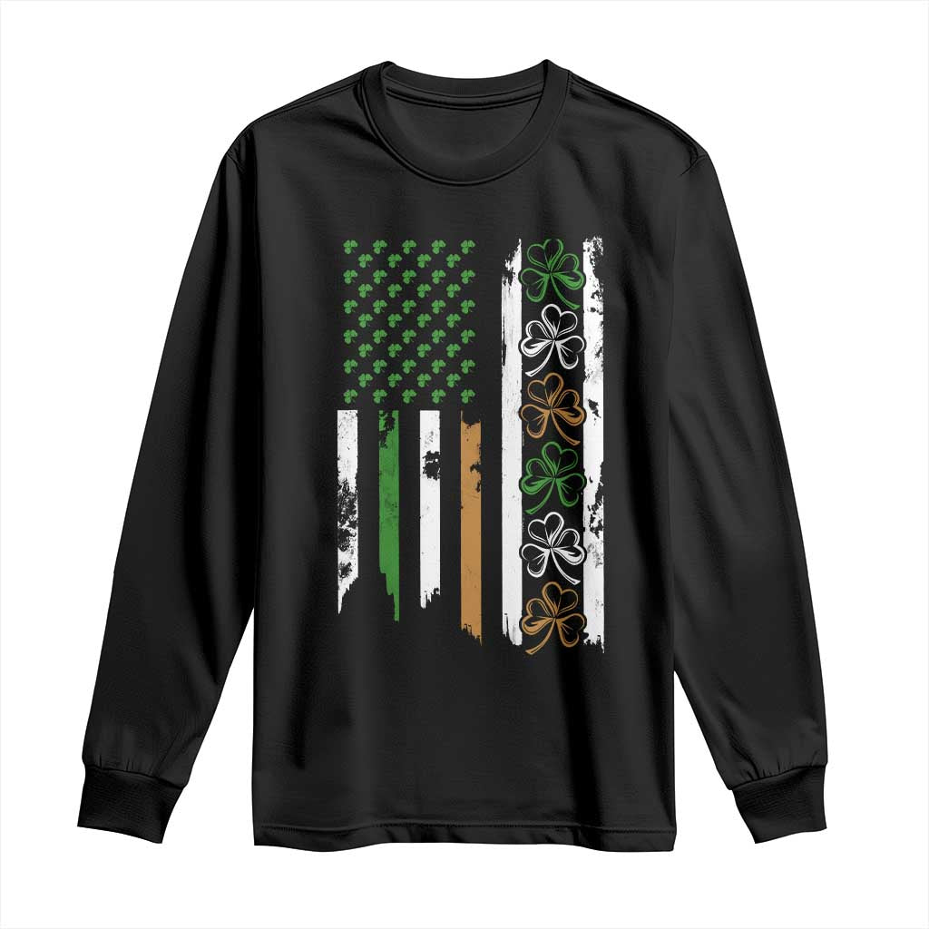 Funny Irish American Vintage Shamrock Flag Long Sleeve Shirt TS11 Black Print Your Wear