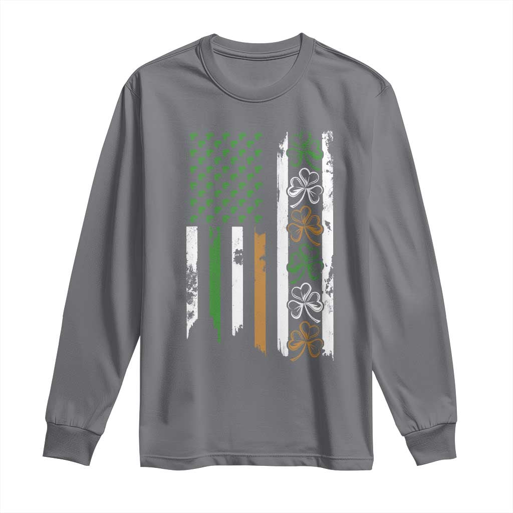 Funny Irish American Vintage Shamrock Flag Long Sleeve Shirt TS11 Charcoal Print Your Wear