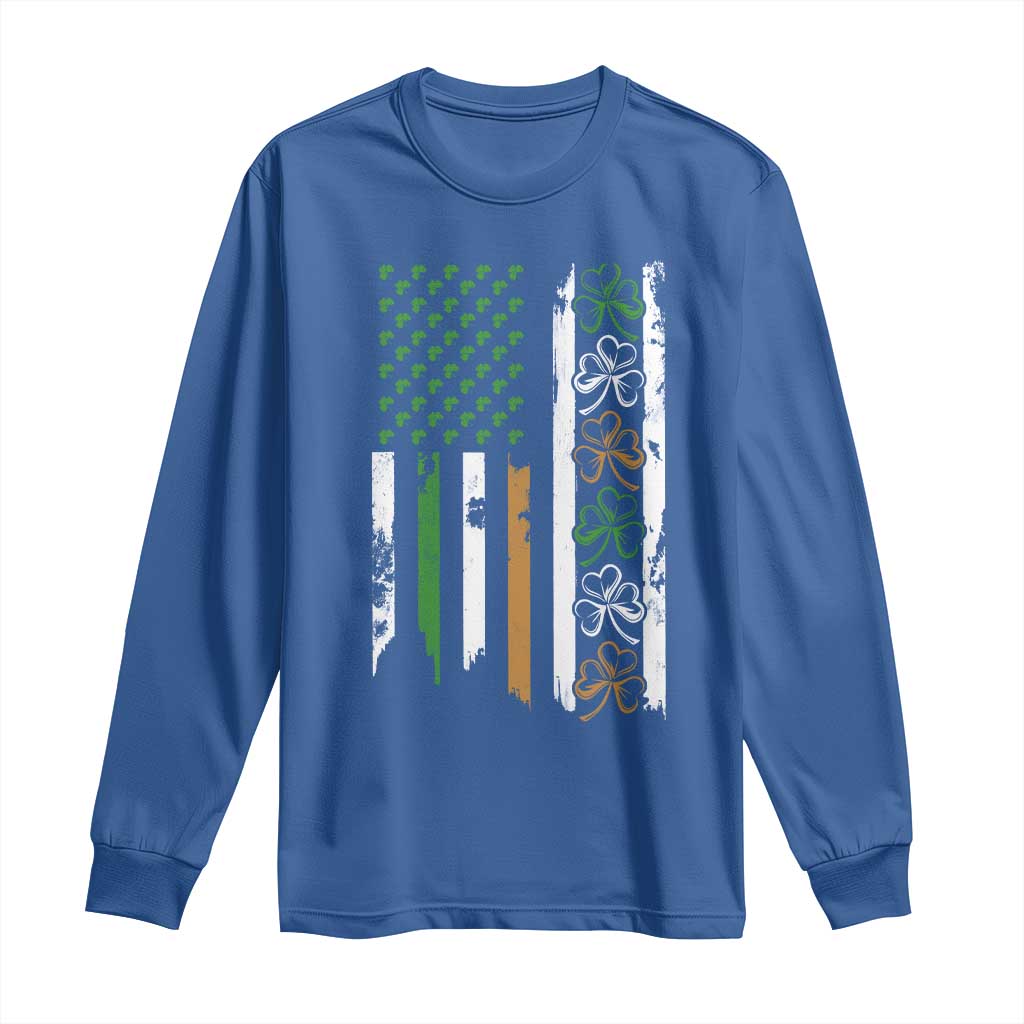Funny Irish American Vintage Shamrock Flag Long Sleeve Shirt TS11 Royal Blue Print Your Wear