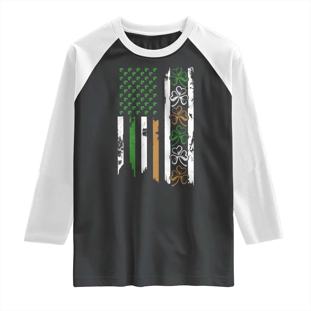 Funny Irish American Vintage Shamrock Flag Raglan Shirt TS11 Black White Print Your Wear