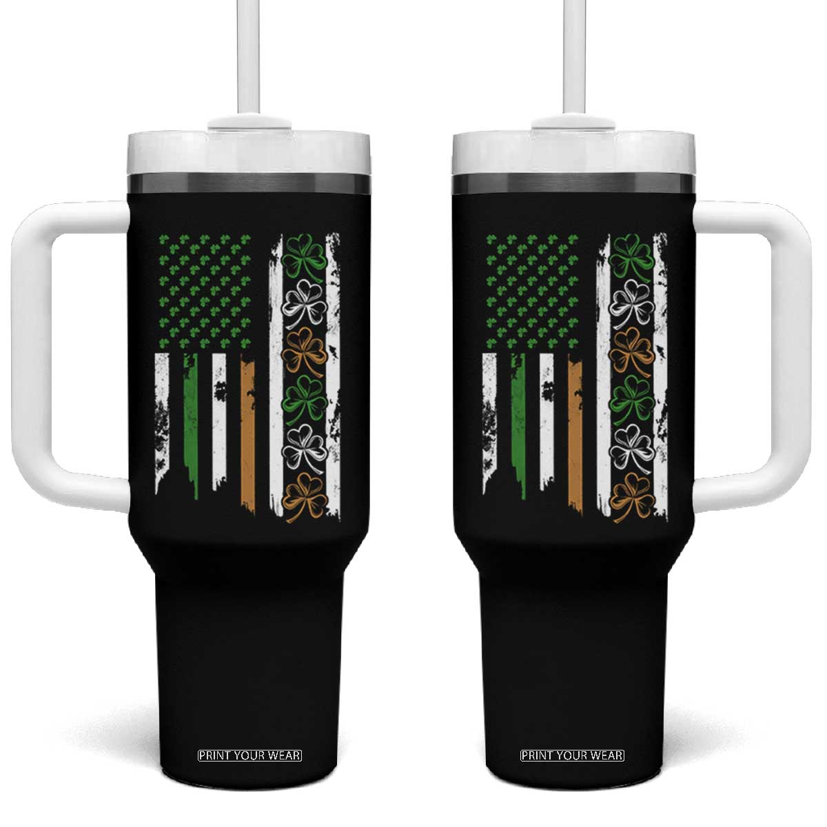 Funny Irish American Vintage Shamrock Flag Tumbler With Handle TS11 One Size: 40 oz Black Print Your Wear