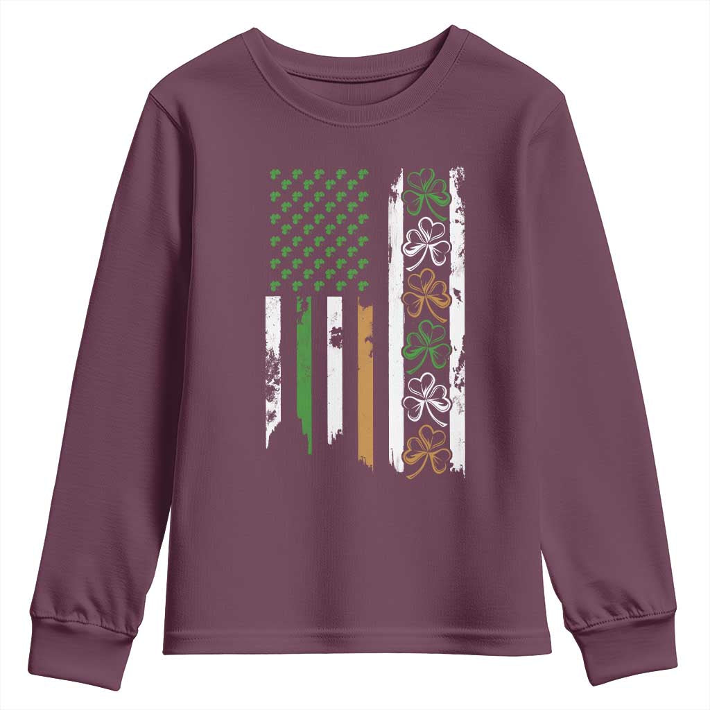 Funny Irish American Vintage Shamrock Flag Youth Sweatshirt TS11 Maroon Print Your Wear