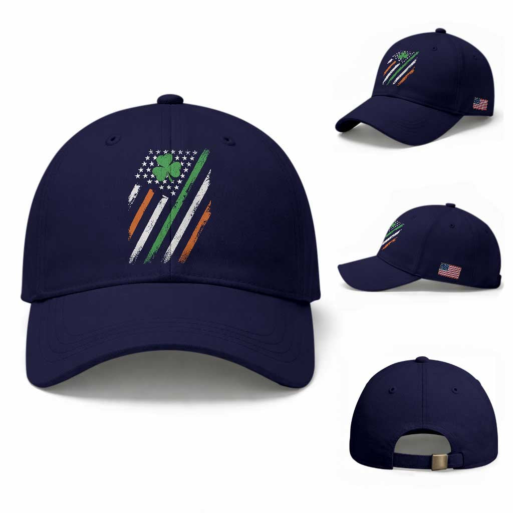 Funny Irish American Flag Shamrock Baseball Cap TS11 Baseball Cap Universal Fit Dark Blue Print Your Wear