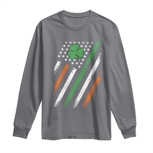 Funny Irish American Flag Shamrock Long Sleeve Shirt TS11 Charcoal Print Your Wear