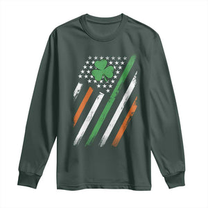 Funny Irish American Flag Shamrock Long Sleeve Shirt TS11 Dark Forest Green Print Your Wear