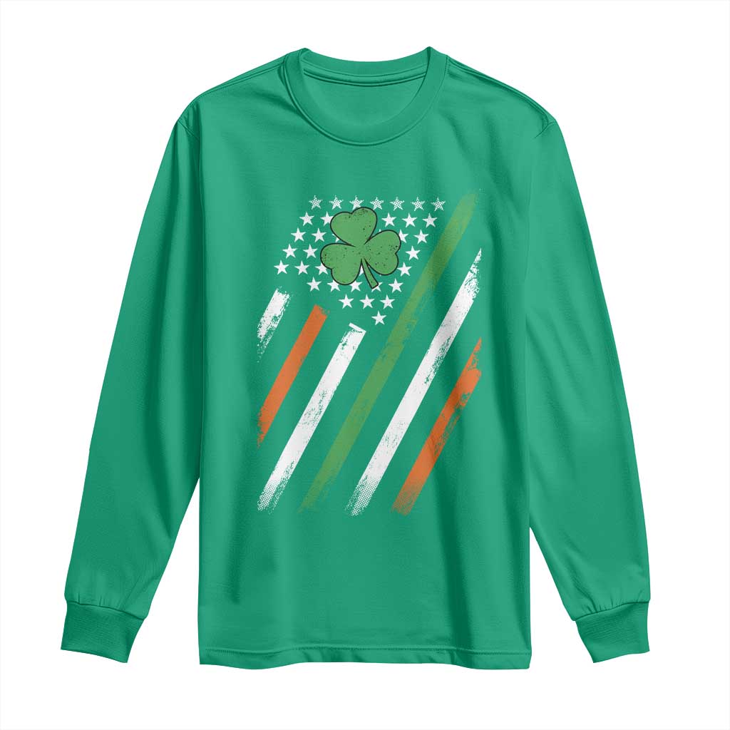 Funny Irish American Flag Shamrock Long Sleeve Shirt TS11 Irish Green Print Your Wear