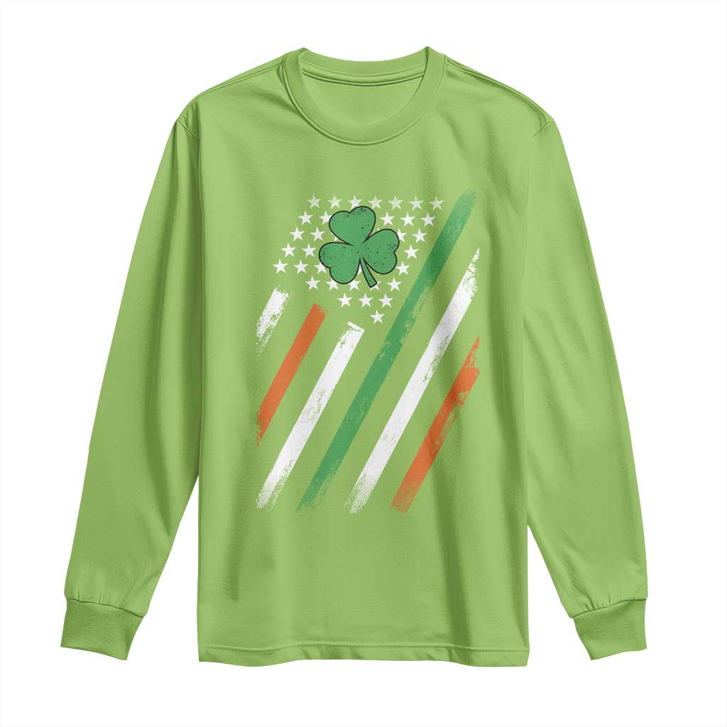 Funny Irish American Flag Shamrock Long Sleeve Shirt TS11 Lime Print Your Wear