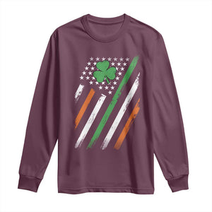 Funny Irish American Flag Shamrock Long Sleeve Shirt TS11 Maroon Print Your Wear