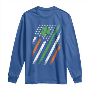 Funny Irish American Flag Shamrock Long Sleeve Shirt TS11 Royal Blue Print Your Wear