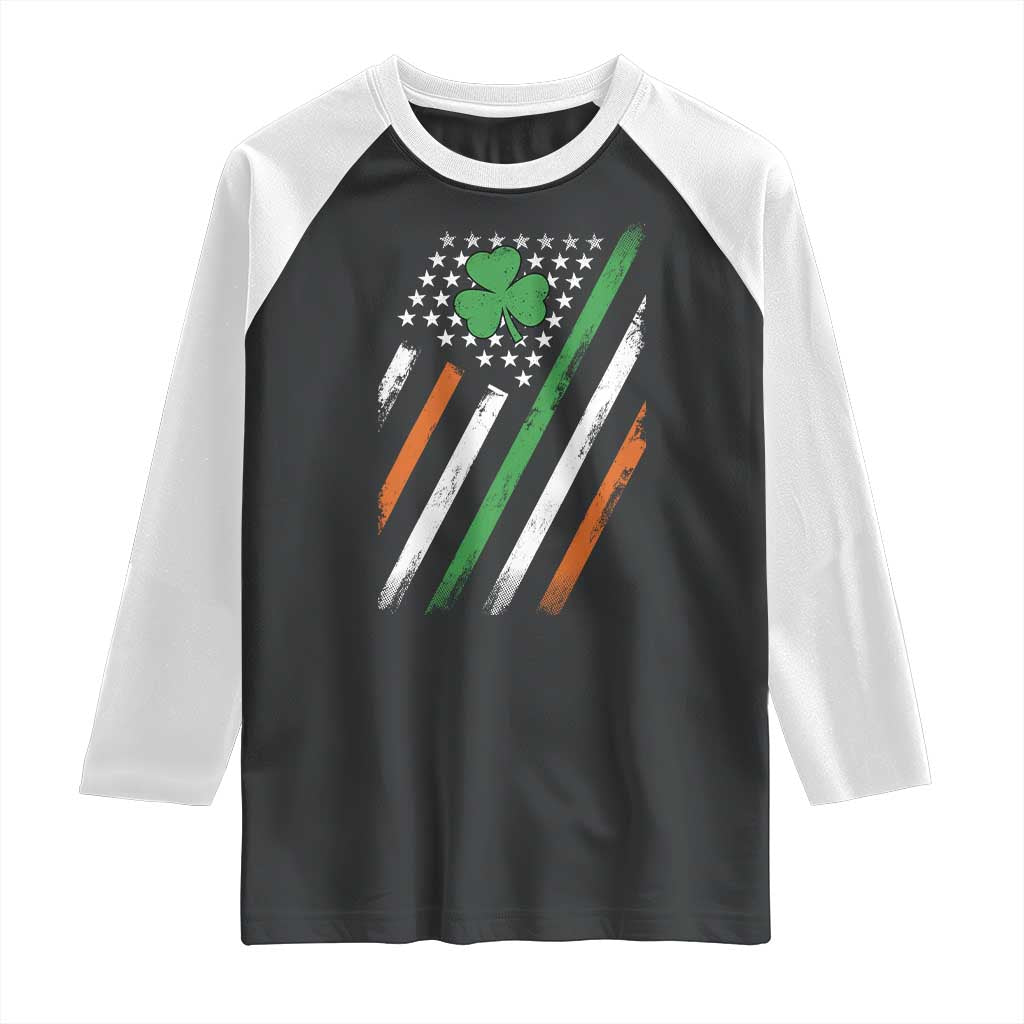 Funny Irish American Flag Shamrock Raglan Shirt TS11 Black White Print Your Wear
