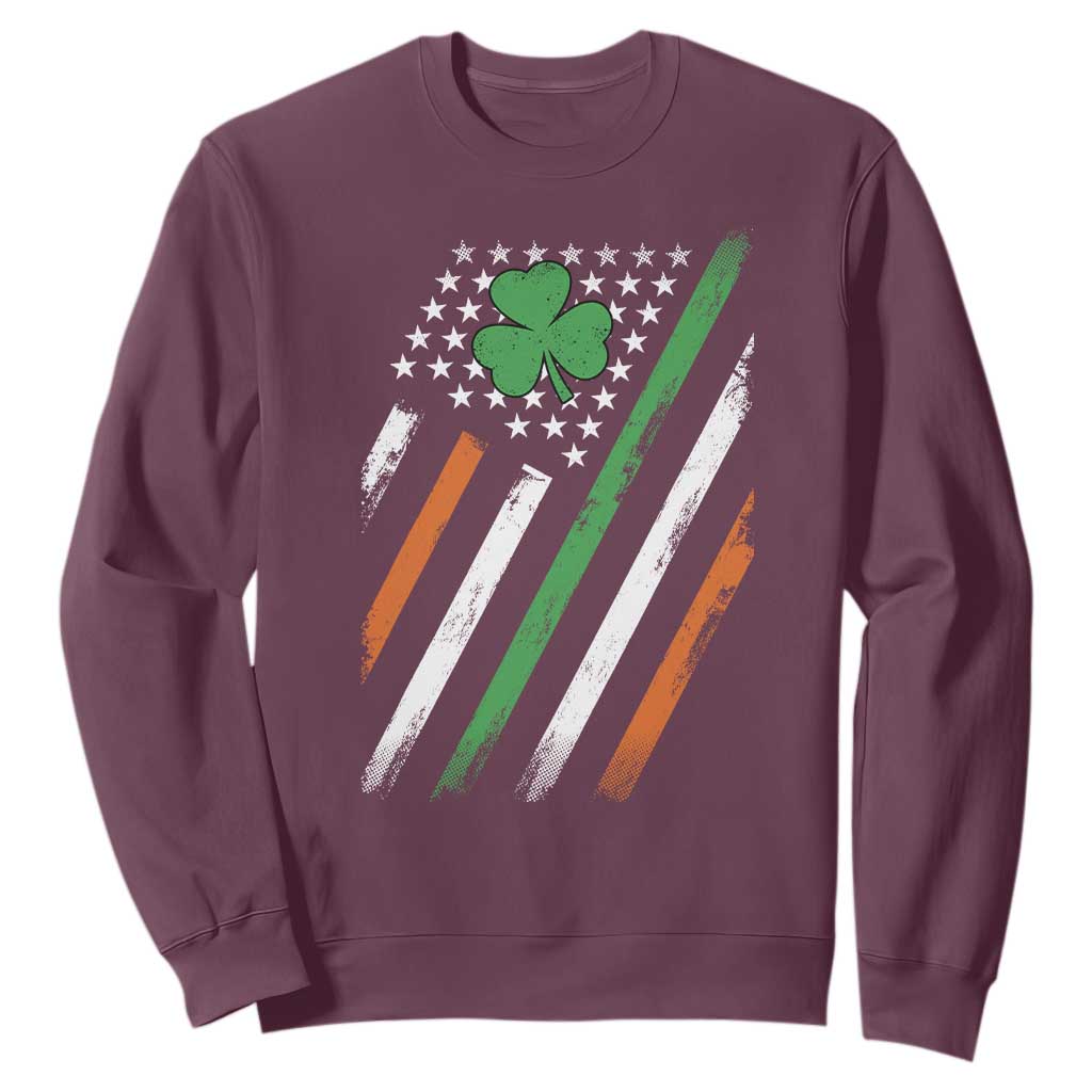 Funny Irish American Flag Shamrock Sweatshirt TS11 Maroon Print Your Wear