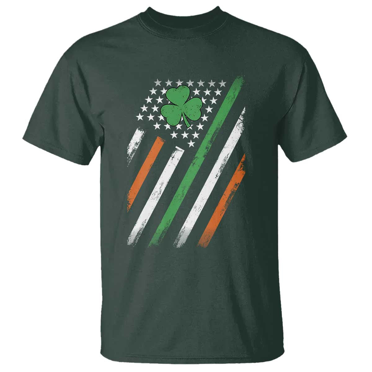 Funny Irish American Flag Shamrock T Shirt TS11 Dark Forest Green Print Your Wear