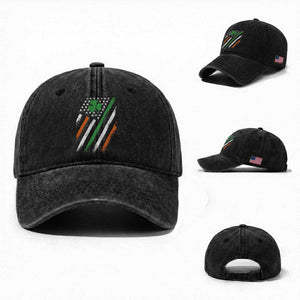 Funny Irish American Flag Shamrock Washed Cotton Baseball Cap TS11 Washed Cap Universal Fit Black Print Your Wear