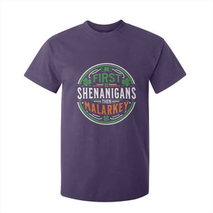 Funny First Shenanigans Then Malarkey T Shirt For Kid Irish Shamrock St Patrick's Day TS11 Purple Print Your Wear