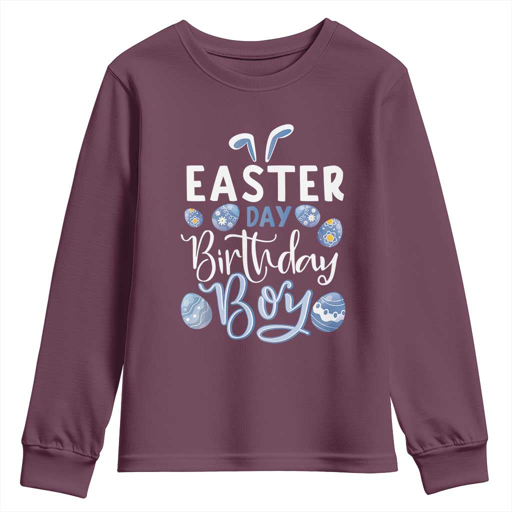 Funny Easter Day Birthday Boy Youth Sweatshirt Born On Easter Day Eggs TS11 Maroon Print Your Wear