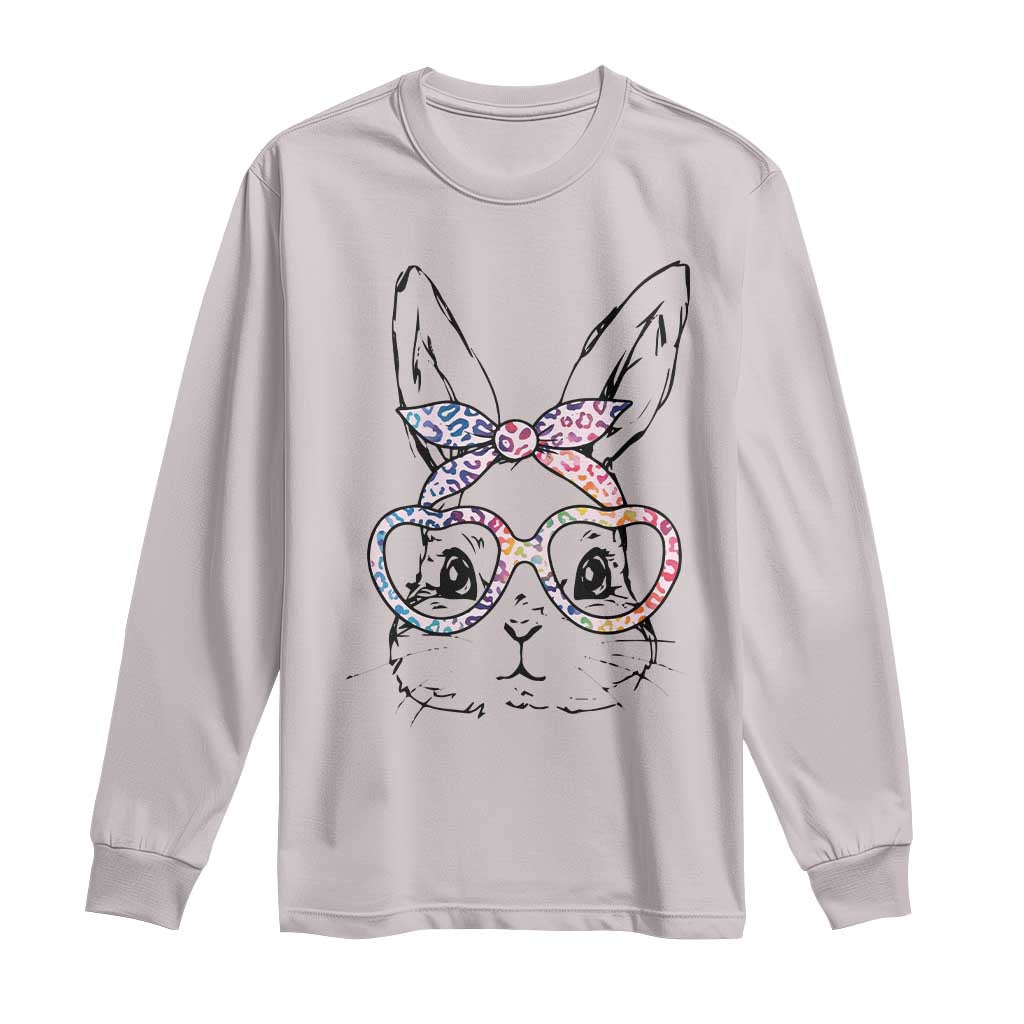 Easter Day Bunny Rabbit Face Tie Dye Glasses Long Sleeve Shirt TS11 Ice Gray Print Your Wear