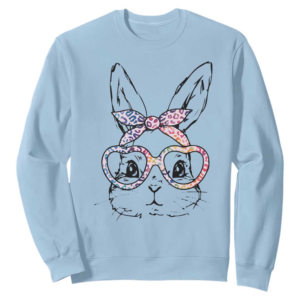 Easter Day Bunny Rabbit Face Tie Dye Glasses Sweatshirt TS11 Light Blue Print Your Wear