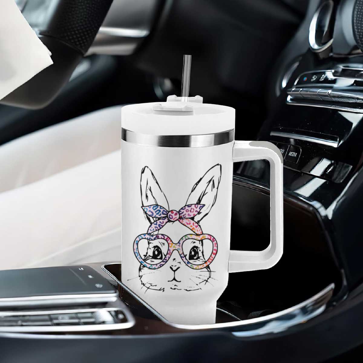 Easter Day Bunny Rabbit Face Tie Dye Glasses Tumbler With Handle TS11 Print Your Wear