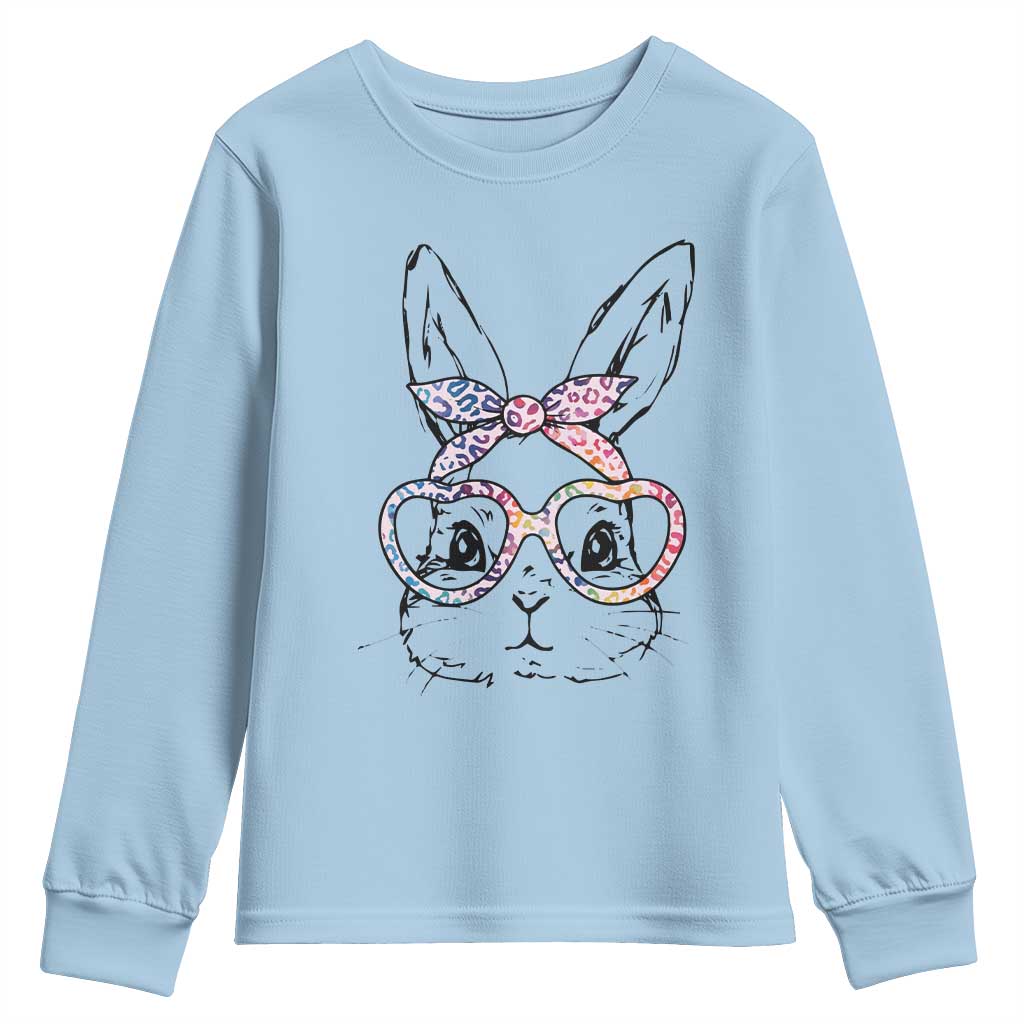 Easter Day Bunny Rabbit Face Tie Dye Glasses Youth Sweatshirt TS11 Light Blue Print Your Wear